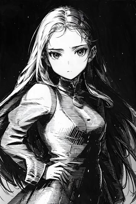 03078-1808119692-penink,masterpiece, best quality,1girl,standing, long hair,cold face, upper body,portrait, (front),monochrome, greyscale,.png